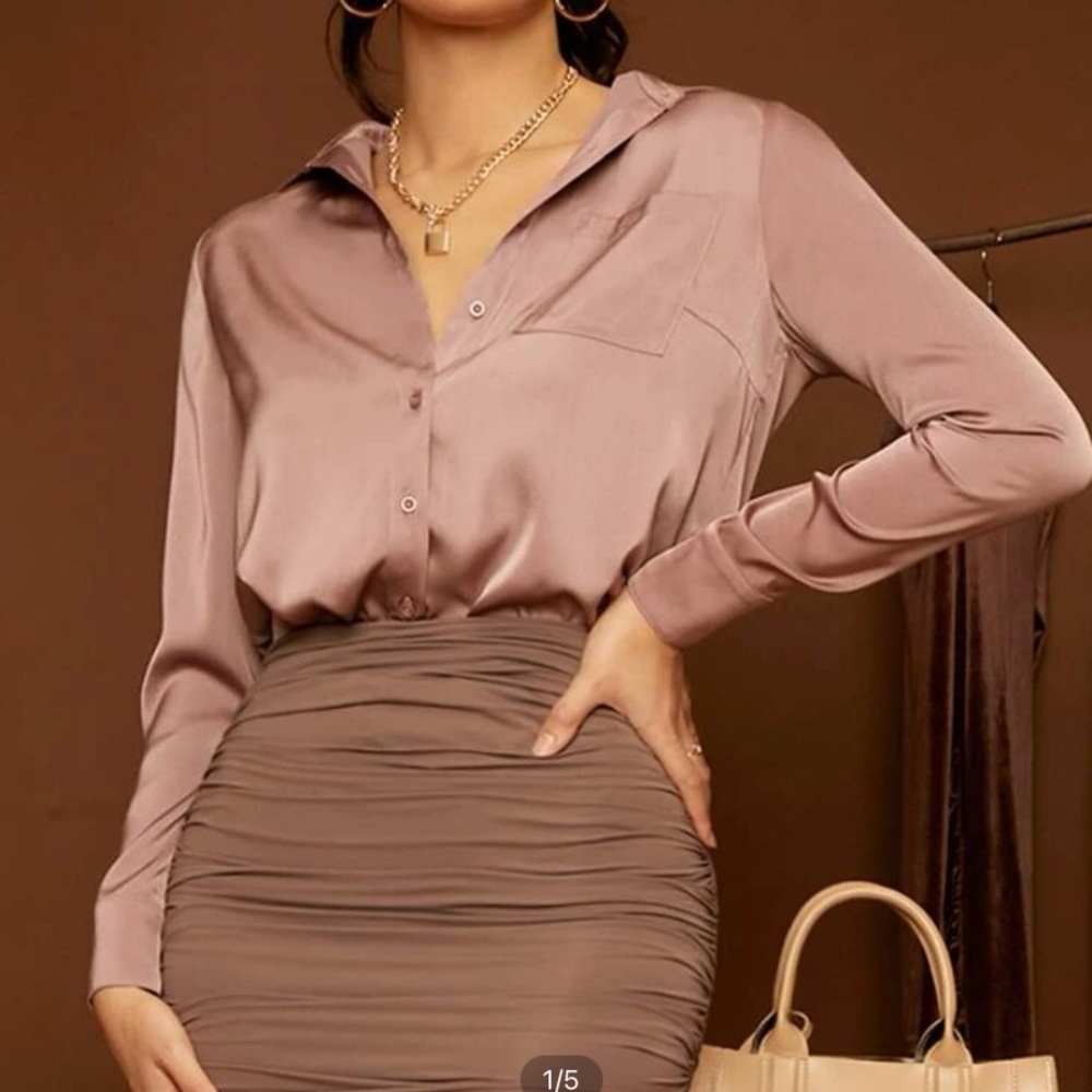SHEIN Pocket Front Solid Blouse